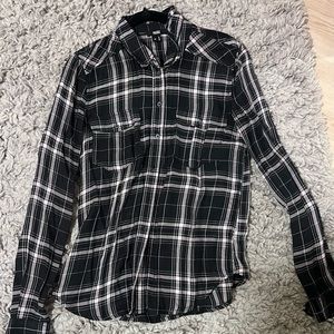 Paige Denim Mya Flannel Plaid Check Black Rosewater Button Down Shirt XS